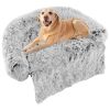 Gray Plush Calming Dog Couch Bed with Anti-Slip Bottom