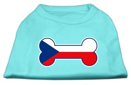 Bone Shaped Czech Republic Flag Screen Print Shirts (Option: Aqua XL)