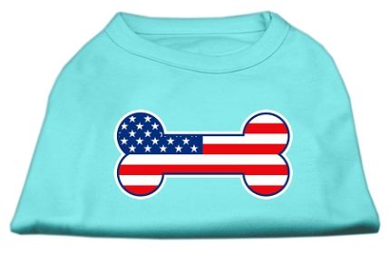 Bone Shaped American Flag Screen Print Shirts (Option: Aqua M)