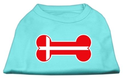 Bone Shaped Denmark Flag Screen Print Shirts (Option: Aqua M)